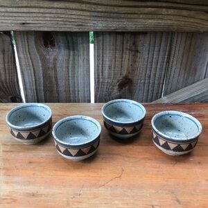 4 Pieces Vintage Japanese Handmade Pottery Saki Cup Set Signed by Potter 2oz
